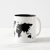 基本的な黒い世界地図のマグ ツートーンマグカップ (正面右)