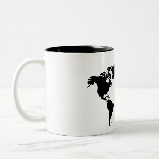 基本的な黒い世界地図のマグ ツートーンマグカップ (左)