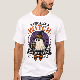 基本的に魔女です ただコーヒーが先 Halloween Tシャツ