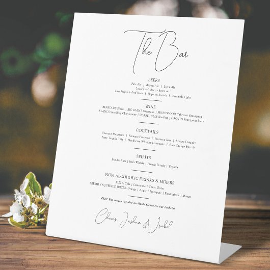 基本的シンプルなモノ結婚のドリンクバーメニュー 台座サイン