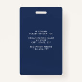 基本的モダンなネイビー企業のルフォトID バッジ (裏面)