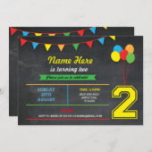 基本色の誕生日 女の子 男の子 2歳の2つの招待状 招待状 (正面/裏面)