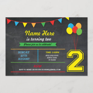 基本色の誕生日 女の子 男の子 2歳の2つの招待状 招待状