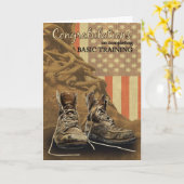 基本訓練のお祝いの戦闘用ブーツ カード (黄色い花)