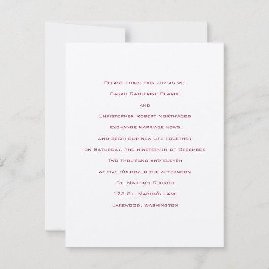 基本：: ベネチアンレッド：結婚式招待状 招待状 (正面)