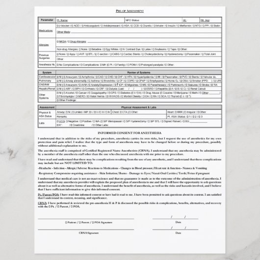 基礎麻酔記録 (裏面)