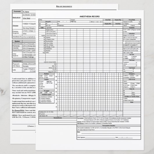 基礎麻酔記録 (正面/裏面)