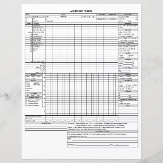 基礎麻酔記録 (正面)