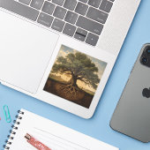 堂々たるオークの木の輪郭をフィーチャー シール (ノートパソコンとiPhone)