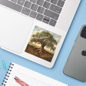 堂々たるオークの木の輪郭をフィーチャー シール (ノートパソコンとiPhone)