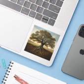 堂々たるオークの木の輪郭をフィーチャー シール (ノートパソコンとiPhone)