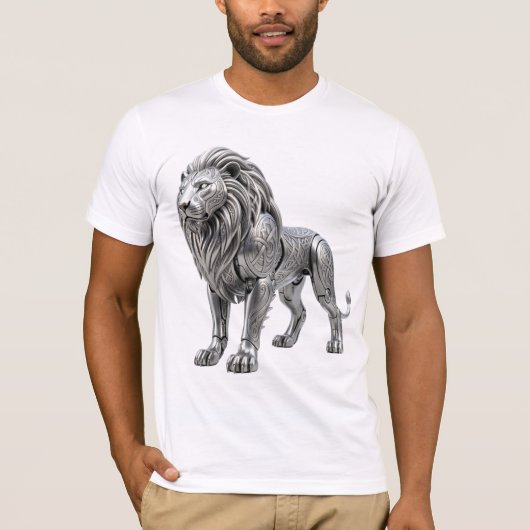 堂々たるケルト銀獅子　繊細なノットワークが施された装飾 Tシャツ (正面)