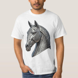 堂々たるケルト銀馬頭飾り・結び目模様 Tシャツ