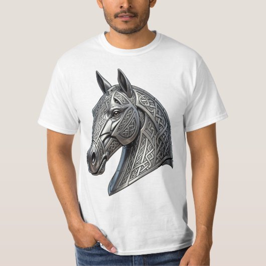 堂々たるケルト銀馬頭飾り・結び目模様 Tシャツ (正面)