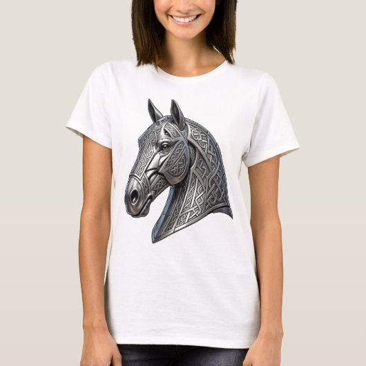 堂々たるケルト銀馬頭飾り・結び目模様 Tシャツ (正面)