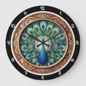 堂々たる孔雀のマンダラ伝統 ラージ壁時計 (正面)