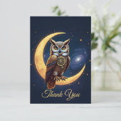 堂々たる時計仕掛けのフクロウが三日月に腰かけている サンキューカード (スタンド正面)