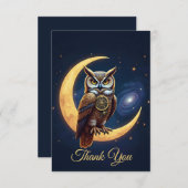 堂々たる時計仕掛けのフクロウが三日月に腰かけている サンキューカード (正面/裏面)