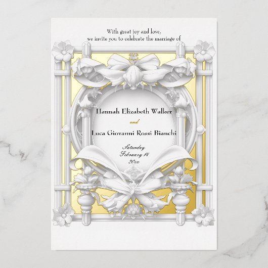 堂々たる金ゴールドモチーフアトリエ結婚ズ 箔招待状 (正面)