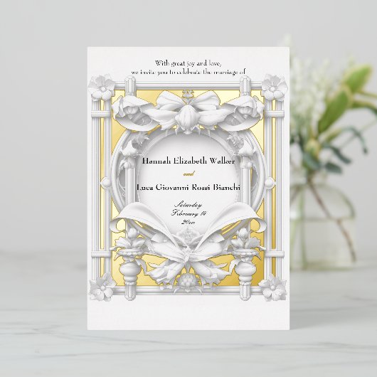 堂々たる金ゴールドモチーフアトリエ結婚ズ 箔招待状 (立ち正面)