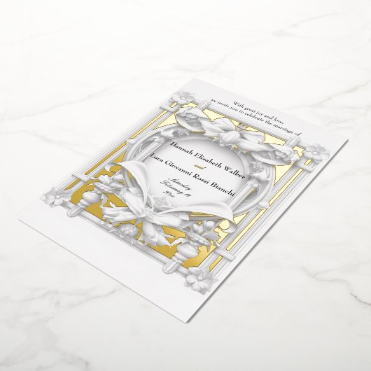 堂々たる金ゴールドモチーフアトリエ結婚ズ 箔招待状 (回転した状態)