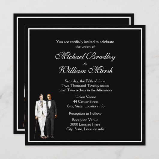 堂々とした白黒2つのグルームズ 招待状 (正面/裏面)