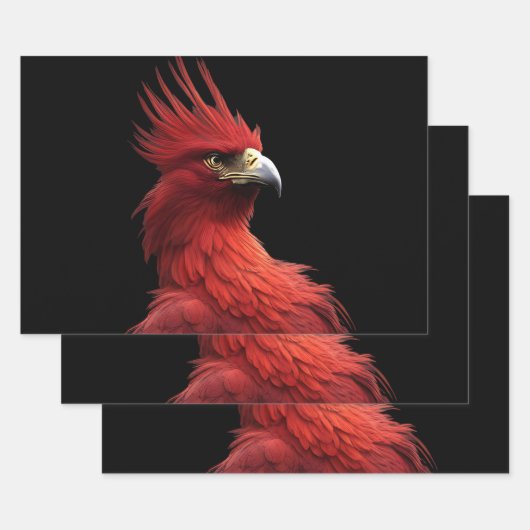 堂々と座する緋色の不死鳥 ラッピングペーパーシート (セット)