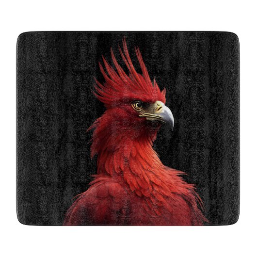 堂々と座る緋色の不死鳥 カッティングボード (正面)