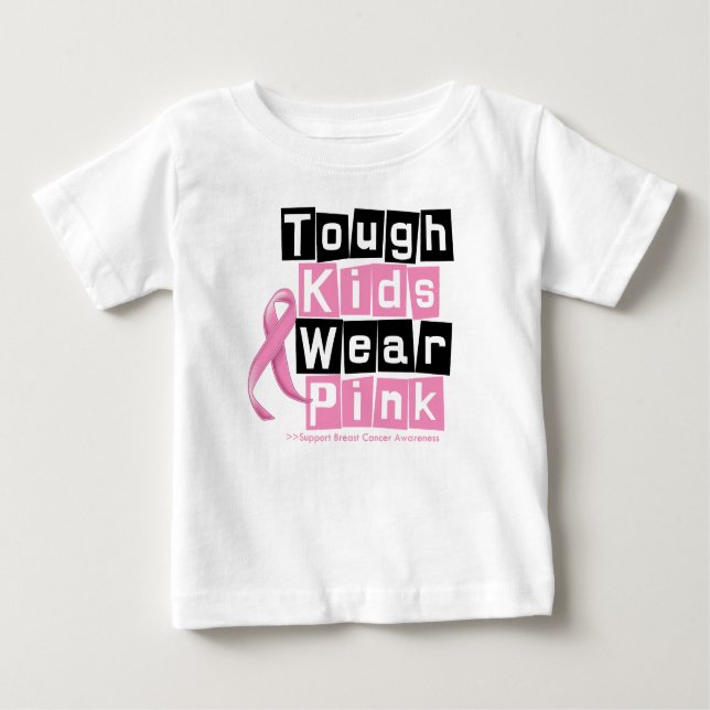 堅い子供は乳癌の認識度のためのピンクを身に着けています ベビーTシャツ (正面)