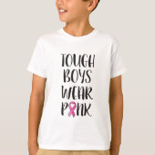 堅い男の子はピンクの乳癌の認識度を身に着けています Tシャツ (正面)