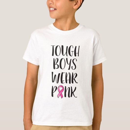 堅い男の子はピンクの乳癌の認識度を身に着けています Tシャツ (正面)