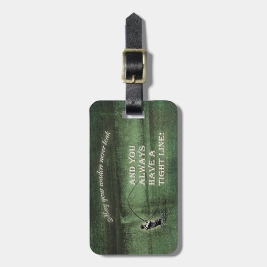 堅い行|のwadersは決して魚釣りの願いを漏らしませんでしたり、飛ばしません ラゲッジタグ (正面縦)