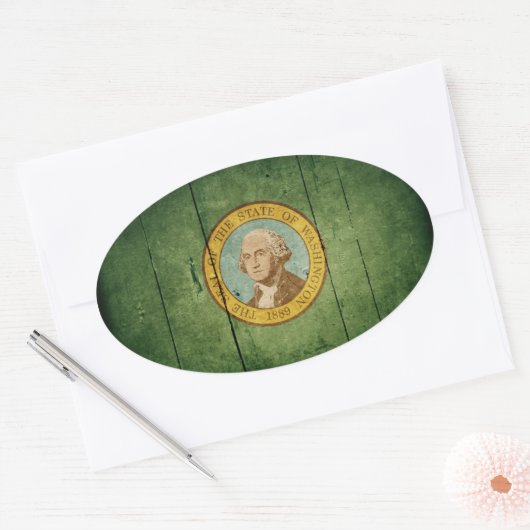 堅牢なウッドワシントン州旗 楕円形シール (封筒)