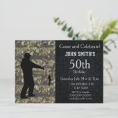 堅牢迷彩柄アダルト魚釣り誕生日招待状 招待状 (スタンド正面)