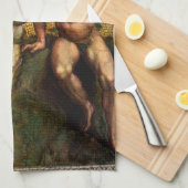 『堕落』 - ラファエロ・サンジオによるアダムとエヴァ キッチンタオル (四つ折り)