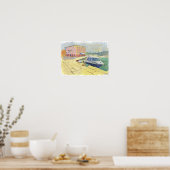堤防とボートを備えた海辺 ポスター (キッチン)