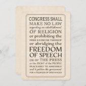 報道の自由 – 修正第1条文字 招待状 (正面/裏面)