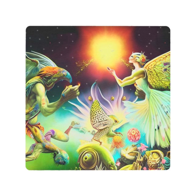 報酬を与える油絵の時代 メタルプリント (正面)