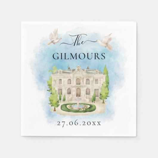 場エレガント所 |花の鳩結婚の贅沢 スタンダードカクテルナプキン (正面)