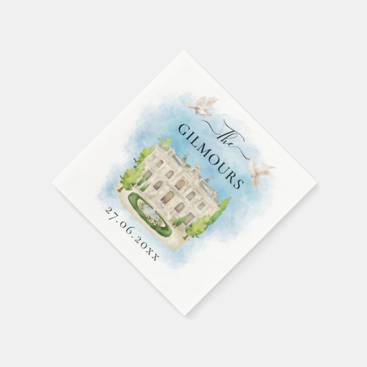 場エレガント所 |花の鳩結婚の贅沢 スタンダードカクテルナプキン (角)