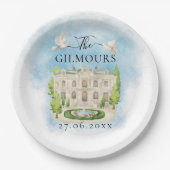 場エレガント所 |花の鳩結婚の贅沢 ペーパープレート (正面)