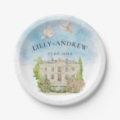 場エレガント所 | Fountain doves 結婚's Luxury ペーパープレート (正面)