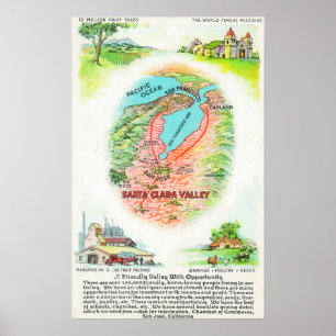 場所が付いているSanta Clara郡の空気の地図 ポスター
