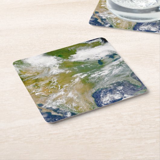 場所に煙が見える北米。 スクエアペーパーコースター (アングル)