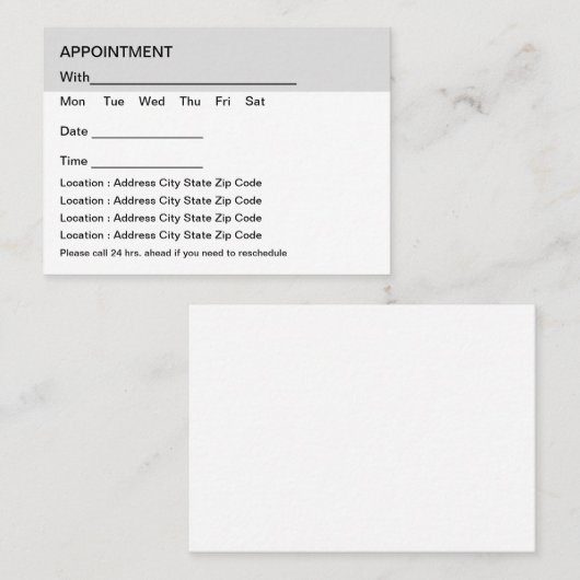 場所数々の予算の一括アポイントメントカード 予約カード (正面/裏面)