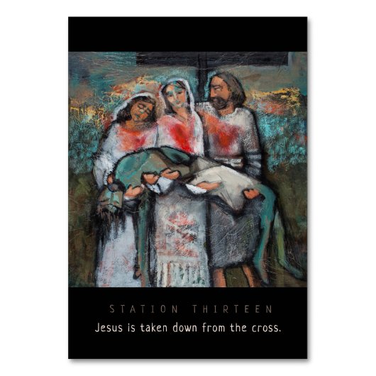 場所13、降ろされるイエス・キリスト祈りの言葉カード テーブルナンバー (正面)