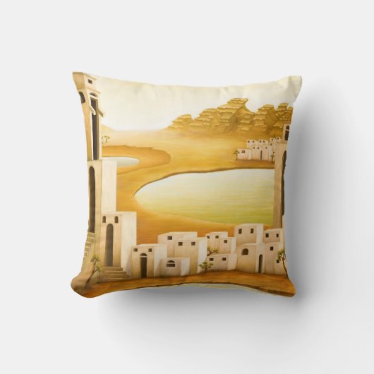 "場所" – 中東/オリエント砂漠絵を描の クッション (正面)