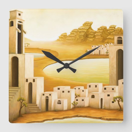 "場所" – 中東/オリエント砂漠絵を描の スクエア壁時計 (正面)