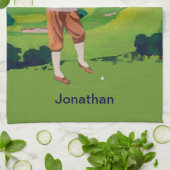 場面をゴルフをするパーソナライズなヴィンテージのスタイルの高地 キッチンタオル (折り畳み)