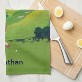 場面をゴルフをするパーソナライズなヴィンテージのスタイルの高地 キッチンタオル (四つ折り)